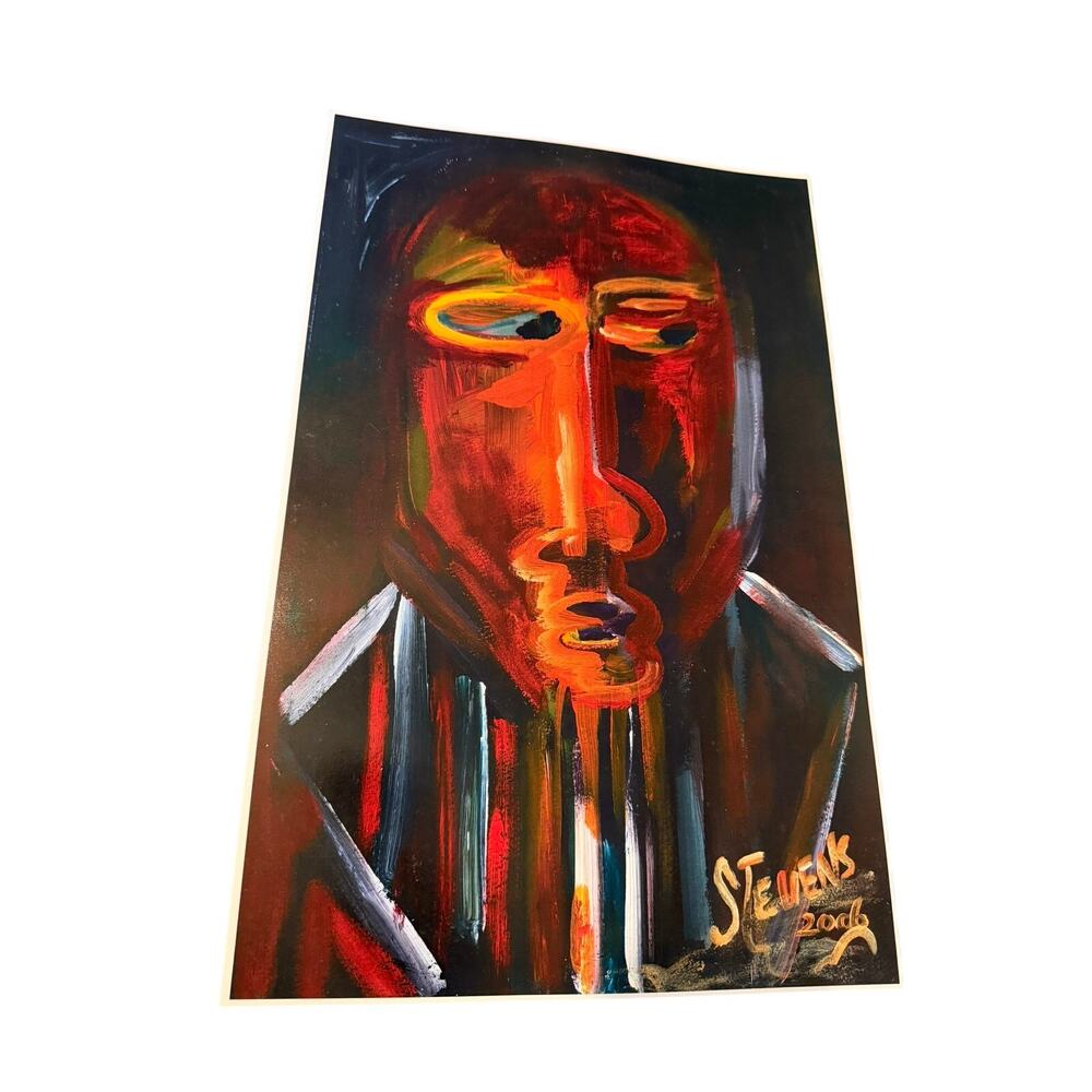 Original Abstract Face Painting Larry Stevens 2006 Signed Art
